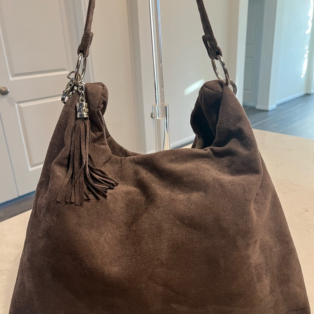 Chocolate Suede Hobo Bag